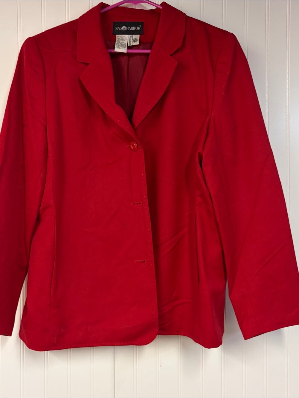 Sag Harbor Women's Red Blazer Jacket 100% Wool 12 Button Closure